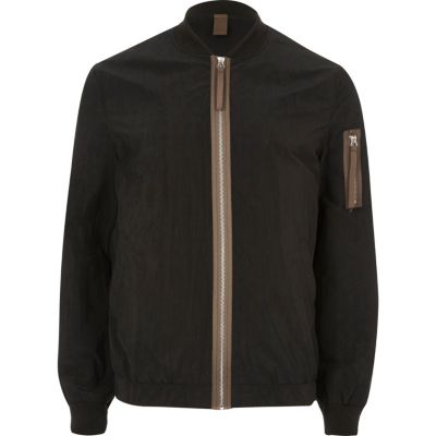 Black contrast zip bomber jacket